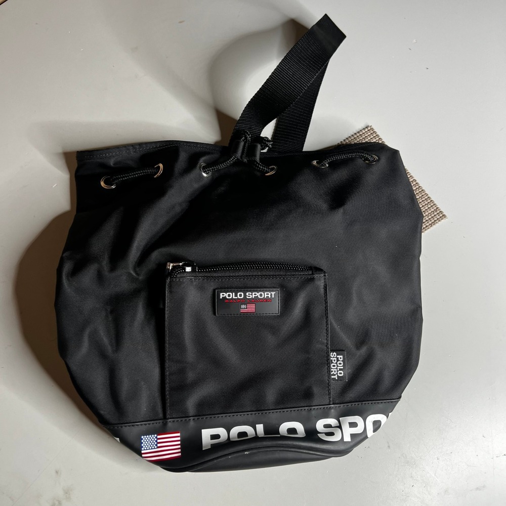 Polo Sport Ralph Lauren Black Nylon Drawstring Bucket Bag Vintage Logo